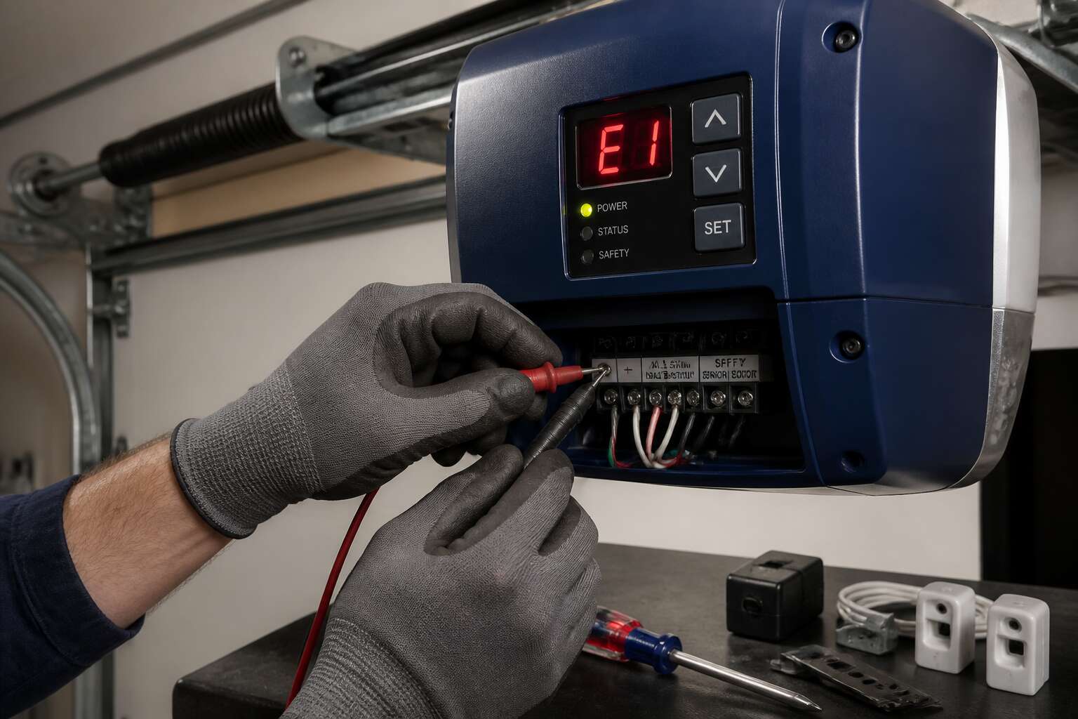 how to fix dc blue garage door motor e1 error